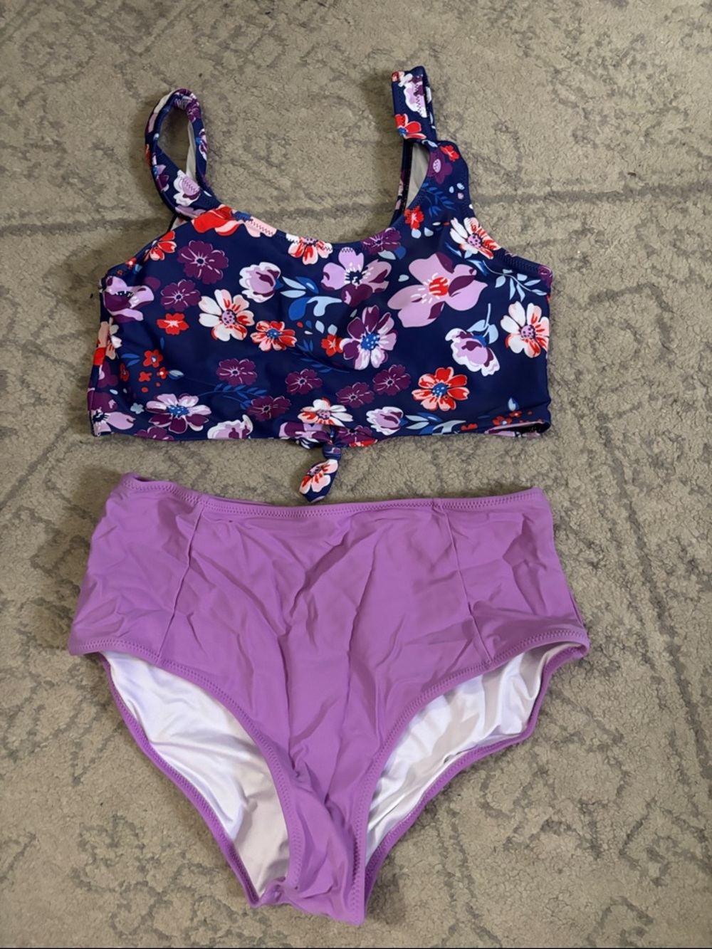 ✨ U Neck Floral Printed Purple Tankini Set